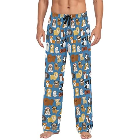 Cute Dogs Dark Blue Men's Pajama Pants Lounge Pants Pajama Bottoms with Pockets S, Cute Dogs Dark Blue, Large Cover