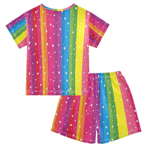 senya Short Sleeve Pajamas Sets Summer Cotton Sleepwear Rainbow Stripe Star2