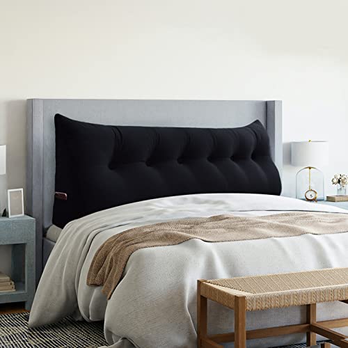 VERCART Large Headboard Pillow Wedge Bed Rest Reading Pillow Daybed Pillows Triangular Headboard Wedge Pillows Bolster Gap Filler Triangle Back Cushion Long Wedge Pillow Velvet Black California King