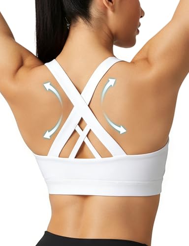 Image of Buauty Sports Bras for Women Criss Cross Back Medium Support Yoga Wireless Padded Bra with Removable Cups Racerback Bra 4 Gym