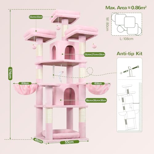 Image of Globlazer Big XL Cat Tower for Indoor Multiple Cats, F68B, Pink