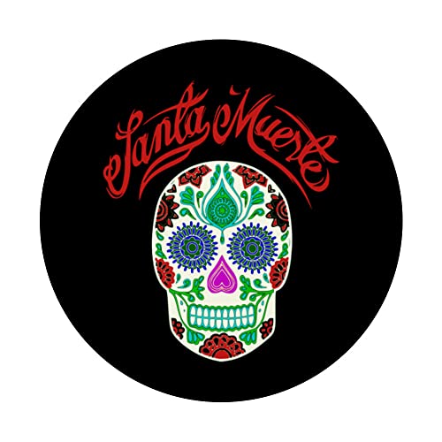 SANTA MUERTE MEXICAN SKELETON GOTHIC HALLOWEEN WOMEN MEN PopSockets Swappable PopGrip, Black - Image 3