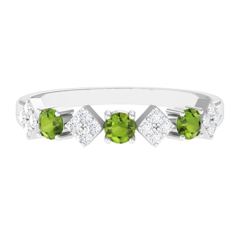 Round 0.48 Ctw Peridot 925 Sterling Silver Cluster Ring for Women | Wedding, Engagement Bridal Rings | Graduation Gift