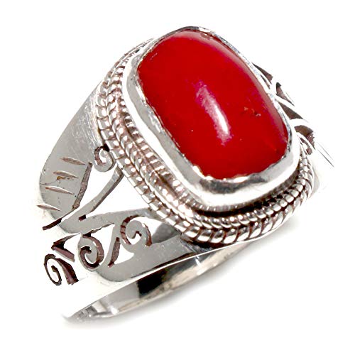 Bague corail argent 925 taille 57.5 ajustable au style boho ethnique