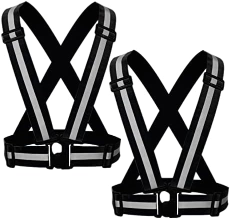 YUNLOVXEE Reflective Straps Safety Vest Gear - 2 Pack Adjustable High Visible Reflective Running Gear for Women Men Night (Black)