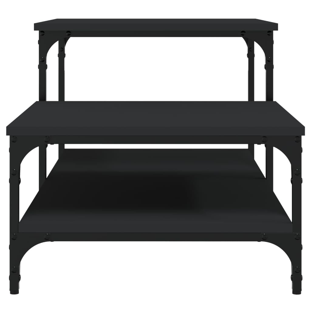 Mesa de centro negra 100 x 50,5 x 45 cm, moderna mesa de salón con 3 estantes y estructura de metal, mesa auxiliar de diseño industrial de madera, elegante mesa de sofá para salón