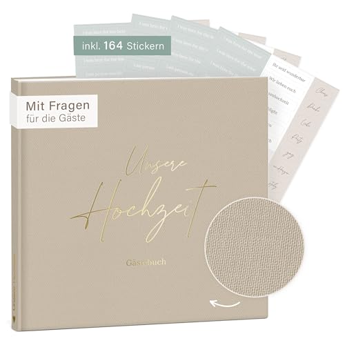 mintkind Gästebuch Hochzeit zum Ausfüllen Beige inkl. 4 Stickerbögen | 84 Seiten mit Fragen für die Gäste | Hochzeitsgeschenke für Brautpaar als Hochzeit Deko | Goldene Hochzeit Silber Hochzeit