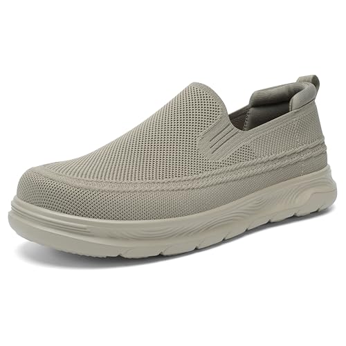 ITAZERO Men's Slip On Walking Shoes - Wide Width Breathable Mesh Fabric Lightweight Comfort Loafers with Elastic Easy-Off Cuff Cushioned Insole for Foot Pressure Relief Daily Support Khaki 9