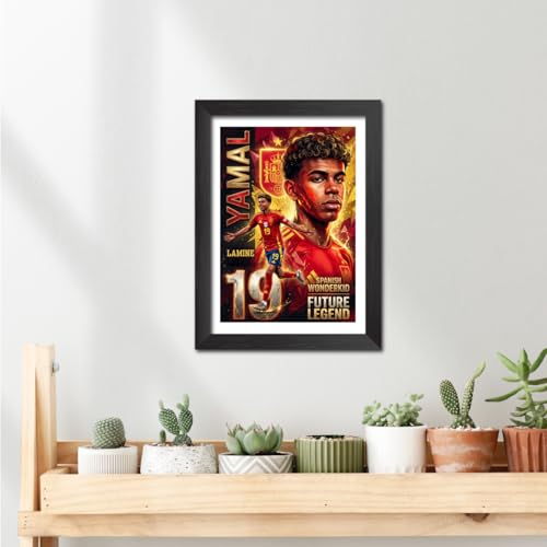 Image of TenorArts Lamine Yamal Spain Poster Frame Worldcup Themed Laminated Photo Framed Painting with Matt Finish Black Texture (12 inches x 9inches)