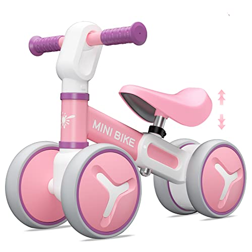 Baby Balance Bike for 1 Year Old Boys Girls, 12-36 Months Riding Toys Toddler Bike with Adjustable Seat, No Pedal Infant 4 Wheels Bicycle, Baby's First Bike First Birthday Gift Christmas