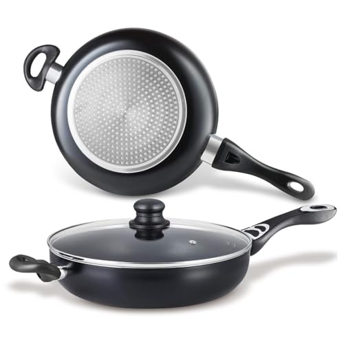 Chefs Star Sartén de aluminio antiadherente de grado profesional de 11 pulgadas, sartén profunda con tapa de vidrio, 4.6 cuartos de galón, apta para lavavajillas