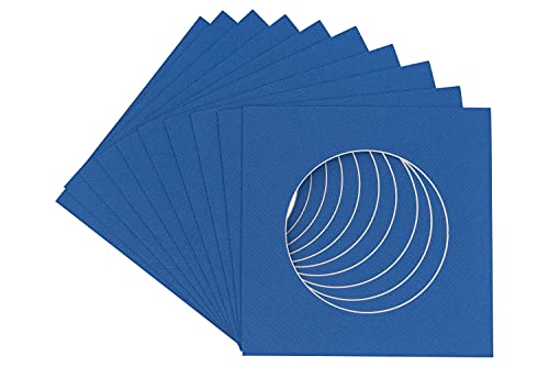 Royal Blue Acid Free 16x16 Circle Picture Frame Mat with White Core Bevel Cut for 12x12 Pictures - Fits 16x16 Frame - Pack of 25 Matboard Show Kits With Acid Free Backings & Clear Bags