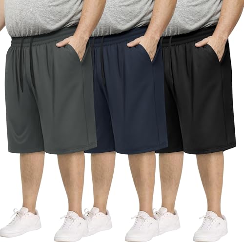 BOOJO 3 Pack Big and Tall Mens Gym Shorts - Basketball Black Athletic Workout Shorts with Pockets...