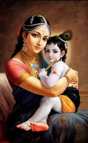 Image of Whattacraft! Paint by Numbers for Adults and Kids | Premium Painting Kit in Gift Packaging | Rolled Canvas | Do-it-Yourself Wall Decor | DIY | Bal Krishna with Yashoda Ma 40x50 cm