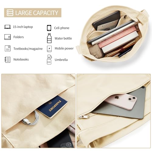Image of KALIDI Canvas Tote Bag Zipper Large Crossbody Shoulder Bag Messenger Bag