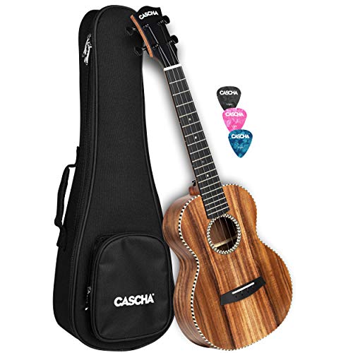 CASCHA Ukulélé ténor en acacia avec étui rembourré et 3 médiators - Les Beatles, Paul McCartney, John Lennon, RIngo Starr, George Harrison CASCHA Ukulélé ténor en acacia avec étui rembourré et 3 médiators