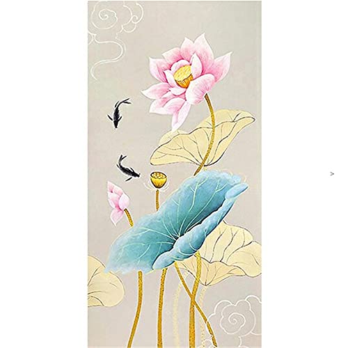 Peinture diamant lotus 5D grand format 70x120 cm en strass complet