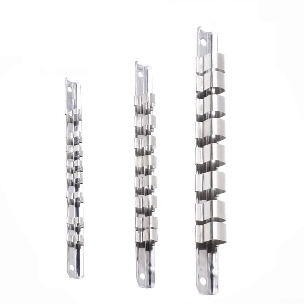 Portautensili da 1/4 3/8 1/2" con 8 clip su binario, organizer per attrezzi, 1/4", 3/8" e 1/2", con clip (3-8)