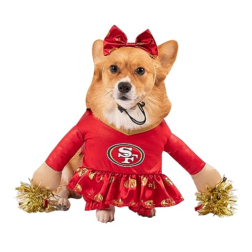NFL San Francisco 49ers Officially Licensed Cheer Dog Costume by MODERN HERO Includes Dress with Faux Stuffed arms and Tinsel pom-poms and Satin Bow Headband (X-Small)