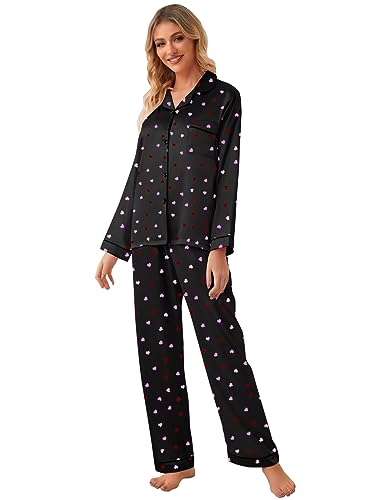 Image of Schbbbta Girls & Women Satin Pajamas Set, 2Piece Silk Nightwear Button-Down Sleepwear for Teen Kids, 3 Years - Women XXL