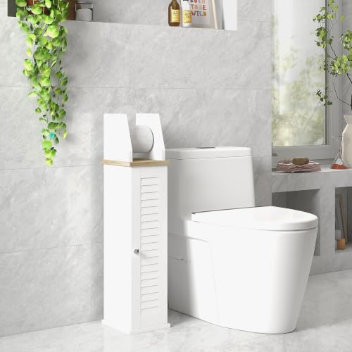 Miniatura 7 de Kleankin Armario De Baño Moderno Columna Auxiliar De Baño Mueble De Suelo De Baño Con Estantes Ajustables Y Portarrollos De Papel 18x20x80 Cm Blanco