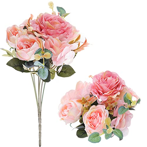 2 Ramo de Flores Artificiales Rosa Flores Falsas Peonía Flores de Seda para Boda Hogar Oficina Fiesta Arreglo Floral Jardín Centros de Mesa Decoración Rêveur Blush Rose Cover