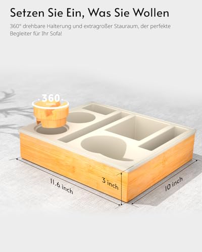Couchbar Snackbox Silikon sofatablett mit 360 Grad Drehbar Handyhalter beistelltisch mit Holz Sofatablett für Sofa, kino Deko… – Ansicht 3