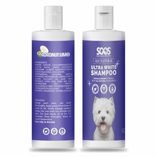 Image of Soos Ultra White Hypoallergenic Shampoo for Dogs & Cats - Natural White Brightening Formula, Gentle & Moisturizing Pet Wash for Sensitive Skin - 500ml