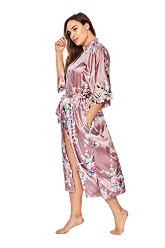 KIM+ONO Plus Size Women's Satin Kimono Robe Long - Floral