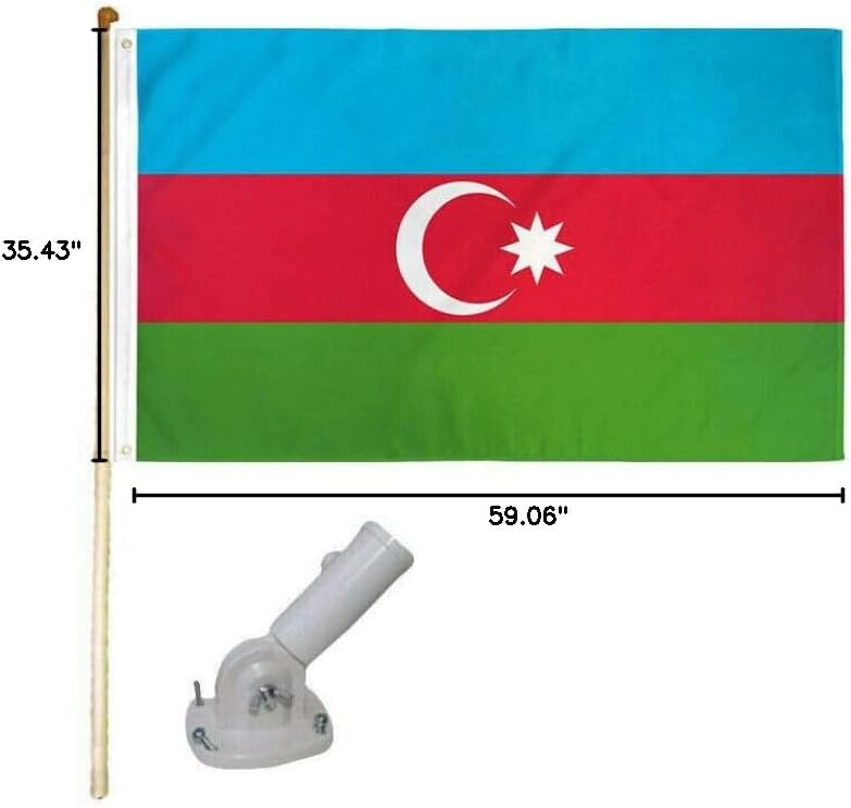 5' Wooden Flag Pole Kit W/Nylon White Bracket 3x5 Azerbaijan Country Poly Flag