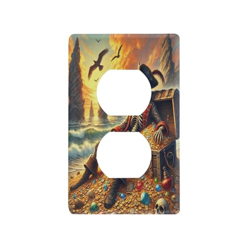 Pirate Treasure Light Switch Cover Decorative Receptacle Outlet Wall Plate Guard Plastic Outlet Covers for Home Decor Room Office Bathroom (Duplex Outlets Cover)