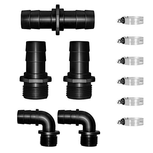 Longrun Schlauch Verbindungsstück Kit, Schlauchverbinder 1 Zoll, 90 Grad Winkel Schlauchtülle, Schlauchtülle Außengewinde, Schlauchschellen, für Pool Schlauchtülle, Garten Pumpenanschluss