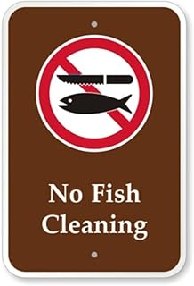 No Fish Cleaning Campground Metal Tin Sign, 8x12 Inch – Park Policy Sign for Lake, Camp, or Dock Area