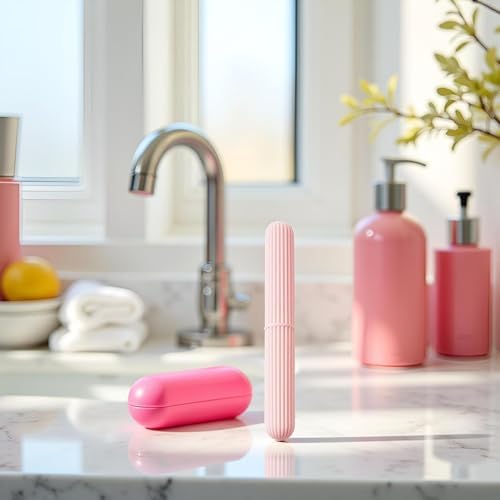ROMI FLORIA 3Pcs Pink Portable Toothbrush Storage Case with Protective Lid, 8.6 inches, Toothbrush Cover Travel Camping - 4