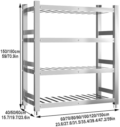 Heavy Duty Stainless Steel 4-Tier Storage Rack, Industrial Metal Kitchen Organizer with Hollow Grid Design, Restaurant Shelving Unit (35.4" x 15.7" x 59")