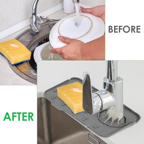Dimeho Sink Faucet Splash Guard Mat Silicone Soap Dish Pad Faucet Handle Drip Catch Sponge Holder Sink Protector Trays for Bathroom Kitchen Countertop Gadgets Accessories by Dimeho - Image 5