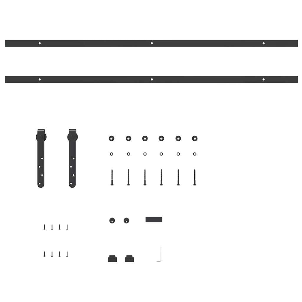 Juego de herrajes para puerta corredera de acero al carbono con recubrimiento en polvo, 213 cm, con ruedas silenciosas para puertas de armario de 22 a 25 mm, incluye tope de puerta, juntas