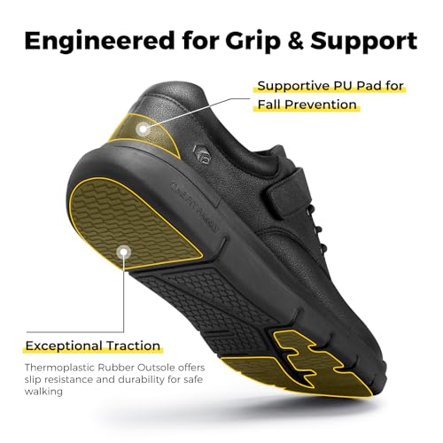 FitVille Mens Extra Wide Fit Diabetic Shoes with Adjustable Strap Comfortable Casual Leather Walking Shoes for Swollen Feet Plantar Fasciitis Jet Black - Image 4