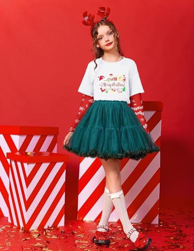 Image of Arshiner Girls Christmas Halloween Long Sleeve Shirts Graphic Stripe Plaid Patchwork Top Tee