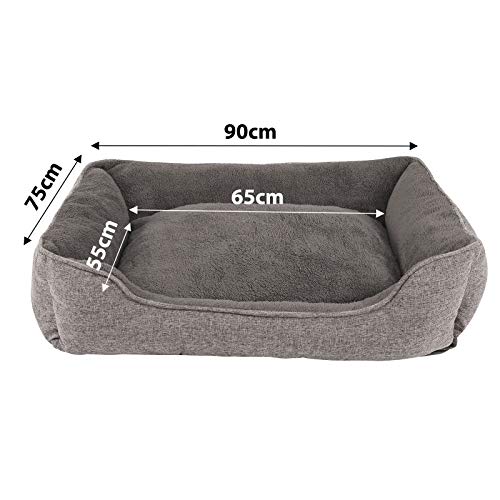 lionto Hundekissen meliert mit abnehmbarem Bezug, kuscheliges Heimtierbett mit komfortablem Einstieg für Hunde und Katzen, 90x75 cm, weiches Hundebett mit rutschfestem Boden, grau