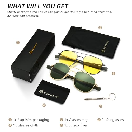 Image of SUNGAIT Men's Military Style Polarized Pilot Aviator Sunglasses - Bayonet Temples