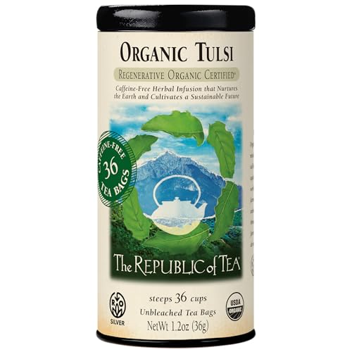 The Republic of Tea – Organic Tulsi, 36 Caffeine-Free Herbal Tea Bags, Regenerative Organic Certified