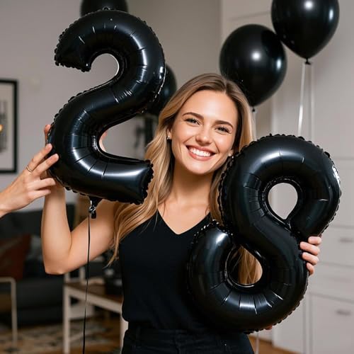 Image of 20 Pcs 16 Inch Black Number 0-9 balloons, Number Foil Balloons, Small Mylar Numbers Balloon Custom Digital Balloons for Birthday Aniversary Baby Shower Party Decorations Supplies (Black 2 Set)