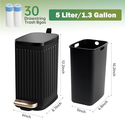 Image of Small Dog Poop Trash Can Outside with Odor Filter, 1.3 Gal Stainless Steel Outdoor Dog Waste Trash Can,Metal Poop Bucket Container with Lid for Cat Poop Backyard Patios, 30 Bags(Black)