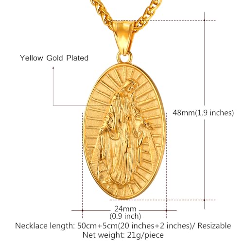 Image of U7 Virgin Mary Necklace for Women,18K Gold Plated /Sterling Silver Oval Miraculous Medal Virgin Mary Pendant Necklace