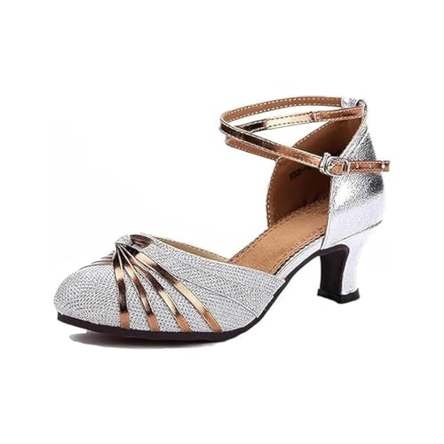 Women's Shoes with Closed Toe Dancing Shoes,Fashion Sequins Widen High Heels Latins Dance Shoes Ballroom Shoes Non Slip Rubber Sandals