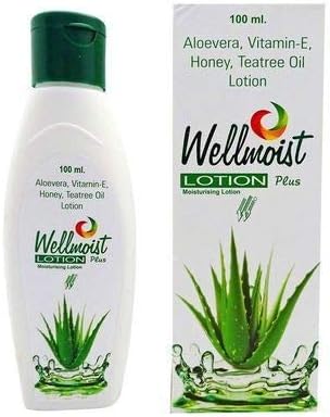 Wellmoist Plus Moisturising Lotion with Aloe Vera, Vitamin E, Honey, Tea Tree Oil - 100ml (Pack of 1)