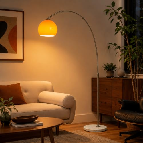 MIXL Orange Arc Floor Lamps for Living Room Mid Century Modern Marble Base
