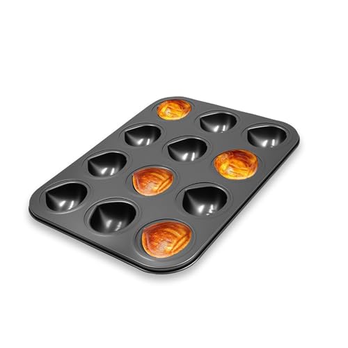 Gurlideo Moule à gâteau au beurre, riz, muffins, 12 cavités en forme de châtaigne antiadhésif pour la cuisson au four (noir)