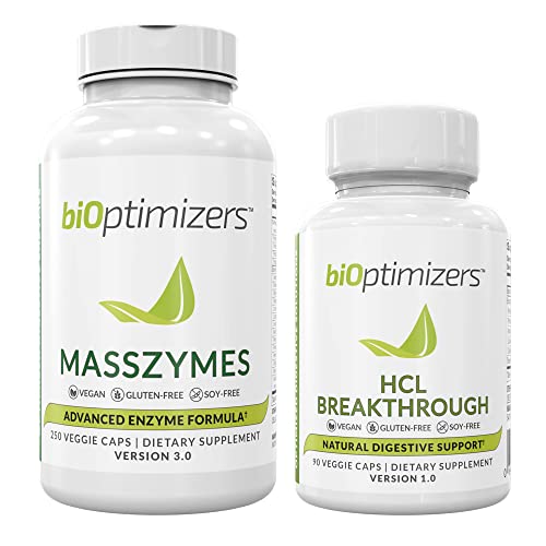 Bioptimizers - Masszymes Digestive Enzymes (250 Capsules) And Hcl Breakthrough (90 Capsules) Supplement Bundle #TOP5